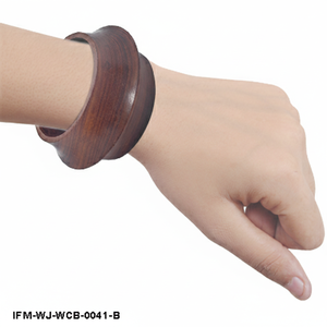 Handcrafted Wide Wooden <b>Bangle</b> <b>Bracelet</b> Natural Dark Wood Concave Cuff Chunky Boho Statement Jewelry for Women - Product Image 6
