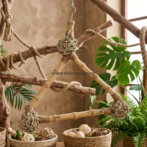 ของเล่นนกแขวนรูปสามเหลี่ยมทำจากใยมะพร้าวและไม้ไผ่ธรรมชาติ สำหรับนกขนาดเล็กถึงกลาง อุปกรณ์เสริมกรงนก ขายส่ง - Product Image 6