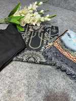 Conjunto de Fiesta Elegante de Muselina con Estampado Digital, Top y Pantalón con Dupatta, Color Gris, Algodón AG307