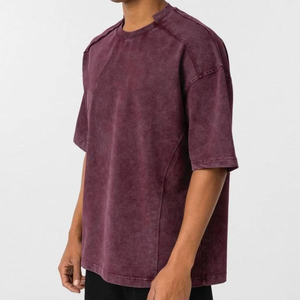 T-shirt formel oversize pour homme 100 % coton épais coupe classique col roulé logo sérigraphié devant délavé - Product Image 2