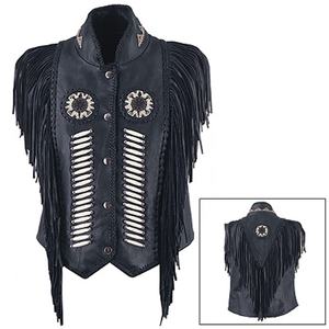 HMB-3621A Lady Genuine Leather Biker Jacket Western-Style Breathable Windproof Cotton <b>Waistcoat</b> Beads Lace Sexy Crop Length - Product Image 3