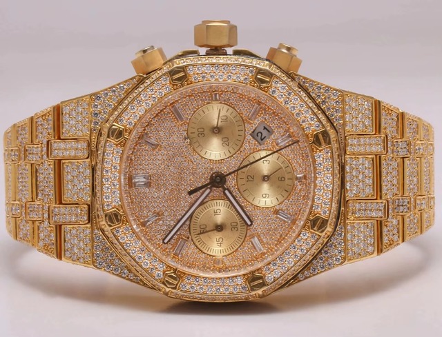 Unisex Yellow Gold Diamond Chronograph Watch 41mm Quartz Stainless Steel Square Dial Sapphire Crystal Buckle Clasp