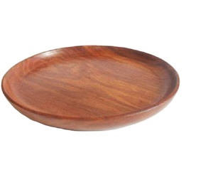 Plateau de service rond en bois d'acacia massif |   Assiette décorative en bois et plateau de table basse - Product Image 1