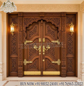 Puerta Principal de Teca de Birmania Estilo Antiguo para Sala de Pooja, Puerta de Madera Tradicional Desmontable Profesional con Diseño Tallado - Product Image 6