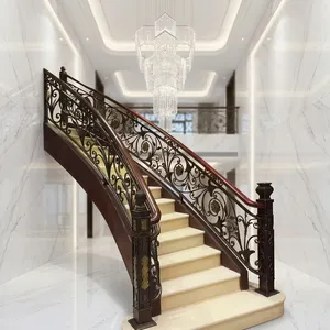 Barandilla de Escalera Curva de Acero Inoxidable Moderna y de Lujo, con Adornos Florales, Pasamanos de Madera y Postes Decorativos para Uso en Villas - Product Image 6