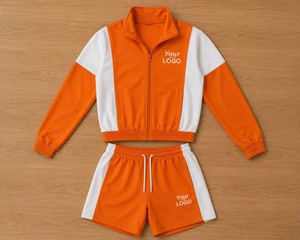 Ensemble de survêtement unisexe pour enfants, color-block, manches longues, col montant, respirant, short à cordon de serrage, coupe classique, pour l'automne - Product Image 5