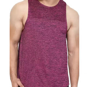 Camiseta sin mangas para hombre, estilo vintage, tejida, lisa, para gimnasio, fitness, informal, cuello redondo, algodón/poliéster, transpirable, venta al por mayor - Product Image 1