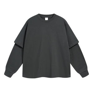 Camiseta de Manga Larga para Hombre, Cuello Redondo, Color Sólido, Estilo Casual, Tejido de Punto, 100% Algodón Jersey, Corte Holgado, Doble Capa, Estilo Urbano - Product Image 4