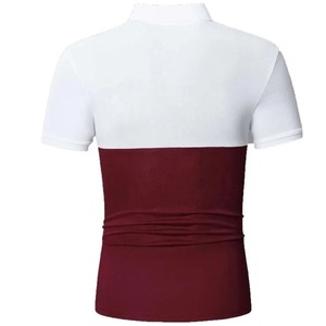 Polo à manches courtes pour homme, blanc et bordeaux, coupe ajustée, style décontracté, tissu tricoté - Product Image 2