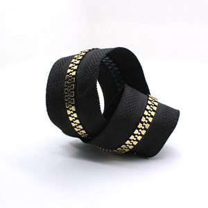 #5 Shiny Gold Teeth Plastic <b>Zipper</b> Metallic Color Resin <b>Zipper</b> for Apparel - Product Image 1