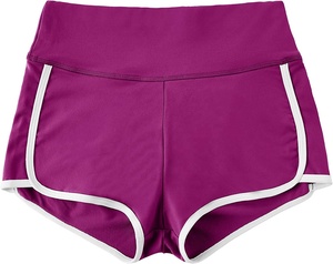 <b>Women</b> High Waisted Skinny Solid Compression Shorts Purple <b>White</b> Trim Sporty Quick Dry Elastic Waist - Product Image 1