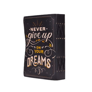<b>A5</b> Motivational Quote Design Cardboard Lock Diary <b>Notebook</b> “Never Give Up on Your Dreams” with Metal Clasp 100 Pages Handmade - Product Image 2