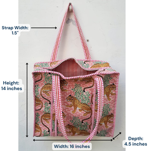 Bolso Tote de Algodón Acolchado con Estampado de Leopardo Rosa, Hecho a Mano en India, Sostenible, Duradero y Ligero para Oficina o Universidad - Product Image 2