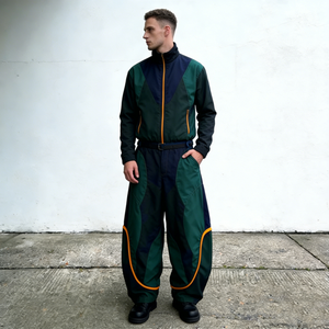 Survêtements d'hiver pour hommes, deux pièces, blocs de couleur contrastés, passepoil, fermeture éclair, pantalon large, mélange de nylon, respirant, écologique - Product Image 1