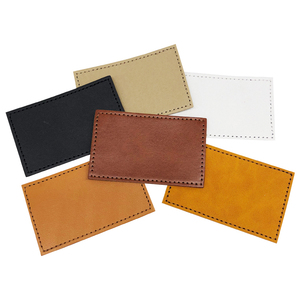 Custom Branding Leather Patches SF 1803 Simple Style Water Resistant Embossed Logo Durable PU <b>Material</b> Beige Stitched Design - Product Image 2