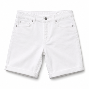 Shorts en jean personnalisés pour hommes, style vintage, coupe droite, délavé clair, avec logo brodé, double épaisseur aux genoux, effet usé, pour l'été - Product Image 1