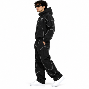 Trendy <b>Black</b> Custom 3m Reflective Windbreaker Jackets Nylon Pants Digital Print Design Men Windbreaker Track Suit <b>Hoodies</b> OEM - Product Image 2