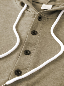 Men's Vintage Style Casual Plus Size Comfortable Skin-Friendly Trendy Home Wear Button-<b>Up</b> Hooded Long Sleeve Henley Sweatshirt - Product Image 6