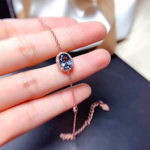 Bracelet en topaze bleue de Londres, argent sterling 925, plaqué or rose 14 carats, élégant bracelet en pierre précieuse bleue, bijou pour elle - Product Image 6