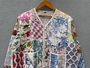Patchwork Floral <b>Long</b> Sleeve Cotton <b>Cardigan</b> <b>Men</b> Casual Loungewear With Pockets Hand Embroidered Spring Wear gift <b>for</b> her - Product Image 3