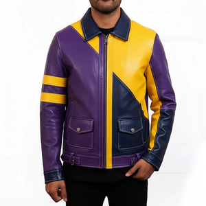 Veste d'hiver unisexe pour homme, design color block, veste en cuir véritable pour homme, col montant, respirante, de haute qualité, personnalisable - Product Image 1