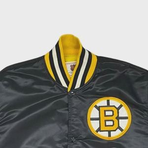Chaqueta Varsity de Satén de los Boston Bruins para Hombre, Negra y Amarilla, con Logotipo Bordado, Cuello Camisero, Ropa Casual de Otoño - Product Image 2