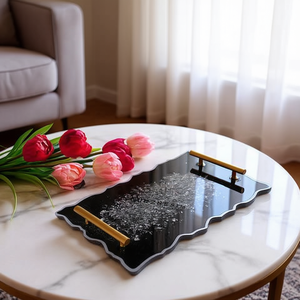 Luxury Handmade <b>Epoxy</b> Resin Serving Tray with Gold Handles Decorative <b>Coffee</b> <b>Table</b> Tray for Kitchen Home Dcor - Product Image 3