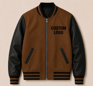 Veste universitaire d'hiver pour homme sur mesure de haute qualité, manches en cuir, streetwear, logos brodés sur le devant et le dos, vente en gros - Product Image 5