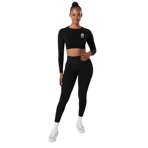 Haut court sculptant extensible sans coutures à manches longues noir pour femme, idéal pour la gym, le yoga, l'entraînement, le fitness et les tenues athleisure - Product Image 4
