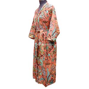 Bata de algodón 100% para mujer, estilo bohemio con estampado floral, cuello en V, cierre con cinturón, largo completo, suave y transpirable, ideal para spa, hotel o resort, pedido al por mayor. - Product Image 3
