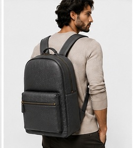 <b>Black</b> Genuine Leather Vintage <b>Mens</b> Business Travel Laptop <b>Backpack</b> Zipper Portable Waterproof Anti-Theft Winter Polyester School - Product Image 4