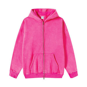 Sudadera con capucha y cremallera completa, personalizada, con lavado ácido, bordado y efecto desgastado, estilo vintage, de algodón, unisex, ecológica, para invierno - Product Image 3
