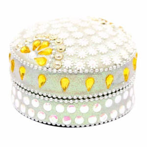 Boîtes portables de luxe faites à la main, blanches, avec perles et miroirs, organisateur léger, boîte à bibelots décorative perlée - Product Image 4