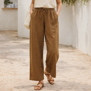 Pantalones de Mujer de Mezcla de Lino, Cintura Elástica, Corte Recto, Holgados, Casuales, Transpirables, de Secado Rápido, Ecológicos, con Detalle de Encaje - Product Image 3