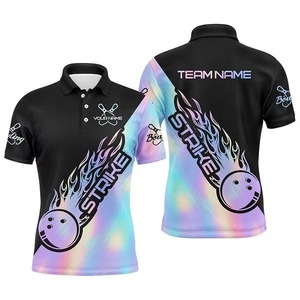 Custom <b>Bowling</b> Polo Shirt Men Short Sleeve Sublimation Print Gradient Color Strike Flame Design Team Wear Plus Size Knitted - Product Image 1