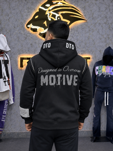 Men's Oversized <b>Zip</b>-Up <b>Hoodie</b> Black Cotton French Terry Streetwear Embroidered Logo Front <b>Pocket</b> Design Silver Stadd Mens <b>Hoodie</b> - Product Image 2