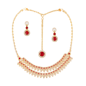 Ensemble de bijoux fantaisie plaqué or avec collier, boucles d'oreilles et Maang Tikka en cristal et diamant pour femme (IJ415Wi) - Product Image 1