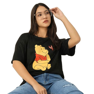 Camiseta Personalizada para Mujer con Estampado del Personaje de Winnie Pooh, Cuello Redondo, Manga Corta, Corte Holgado Informal, 100% Algodón Jersey, Transpirable, para Todas las Temporadas - Product Image 6