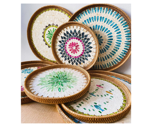 Plateau de rangement en rotin de qualité supérieure avec incrustations de nacre, directement du fournisseur vietnamien - Plateau organisateur décoratif - Product Image 3