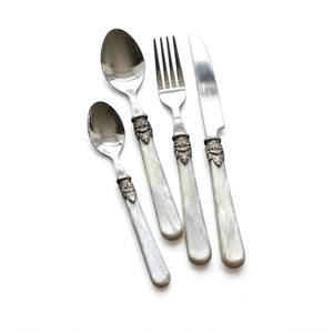 Antique Victorian Edwardian Silver Plated Mother Of Pearl <b>Handle</b> Fruit Dessert Fish Cutlery Set For Elegant Vintage Flatware - Product Image 2