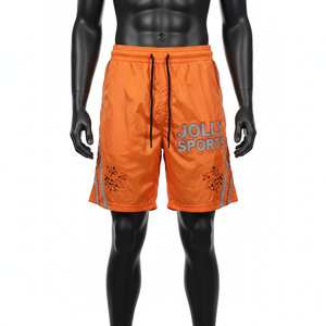 Shorts de Mujer de Alta Calidad, 210 GSM, Mezcla de Nailon, Paneles con Rayas en Tono Naranja, Transpirables, Logotipo Personalizado con Transferencia Térmica - Product Image 6