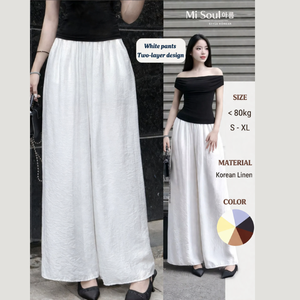 Pantalon décontracté pour femme à taille élastique, avec perles et nœud, coupe droite, style coréen, jambe large, streetwear - Product Image 6