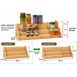 Bamboo Three-Layer <b>Spice</b> <b>Rack</b> Storage Holder for <b>Kitchen</b> Standing Type Adjustable <b>Kitchen</b> Cabinet / Space-Saving - Product Image 5
