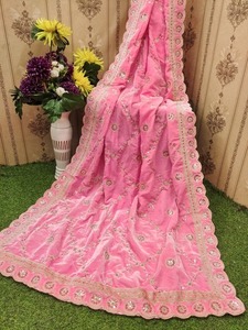 Tissu traditionnel en velours rose brodé non coupé pour robes féminines, matériaux indiens et pakistanais pour Salwar Kameez, Nouvel An, Thanksgiving - Product Image 1