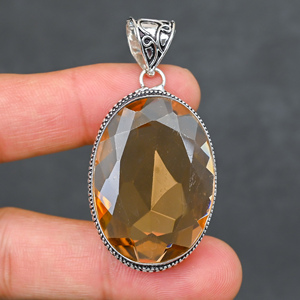 Magnifique pendentif en quartz BEER QUARTZ, pierre précieuse créée en laboratoire, en argent sterling 925, fait main, bijou statement, cadeau pour femme, très demandé - Product Image 1