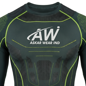 เสื้อแรชการ์ดแขนยาวสำหรับผู้ชาย แห้งเร็ว ระบายอากาศได้ดี สีเขียว พร้อมตะเข็บสีนีออน - Product Image 2
