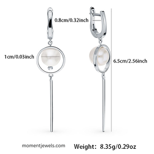 Boucles d'oreilles de luxe en argent sterling 925 avec perles d'eau douce pour femmes, plaquées platine, boucles d'oreilles géométriques tridimensionnelles - Product Image 6