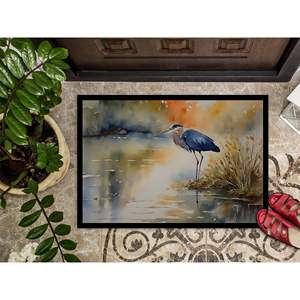 Felpudo de pila baja lavable antideslizante Blue Heron, 24H X 36W, alfombra de entrada para interiores y exteriores, felpudo azul para puerta delantera - Product Image 3