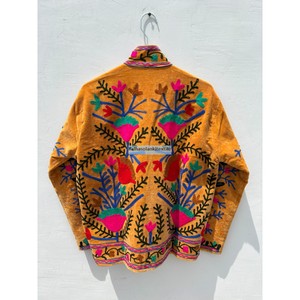 Veste matelassée en velours de coton tricoté brodé pour femme, col mandarin, manches longues, motif floral d'automne - Product Image 6