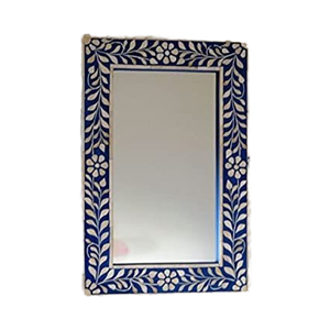 Handmade Modern Blue Bone Inlay Eco-Friendly Illumination Decorative Framed Wall <b>Mirror</b> No Electricity Required for Stylish Home - Product Image 1